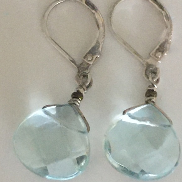 Pale Blue Teardrop Dangle Earrings Sterling - Picture 4 of 9